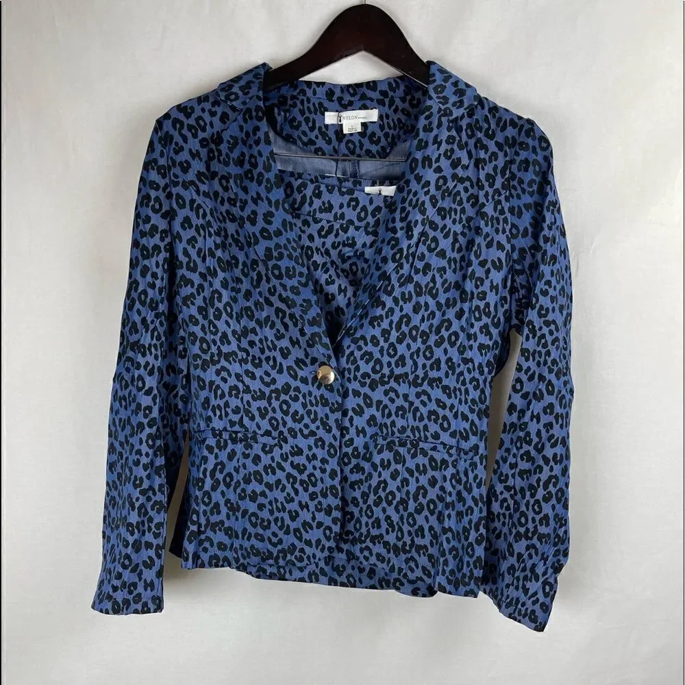 Animal Print Blazer Skirt Set blue black